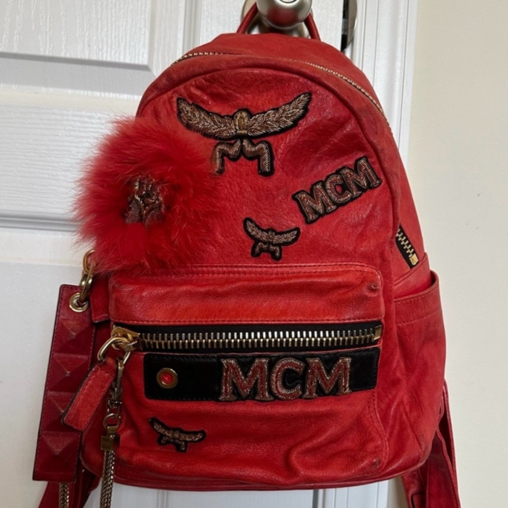 MCM Unisex Stark Leather Insignia Red Backpack
